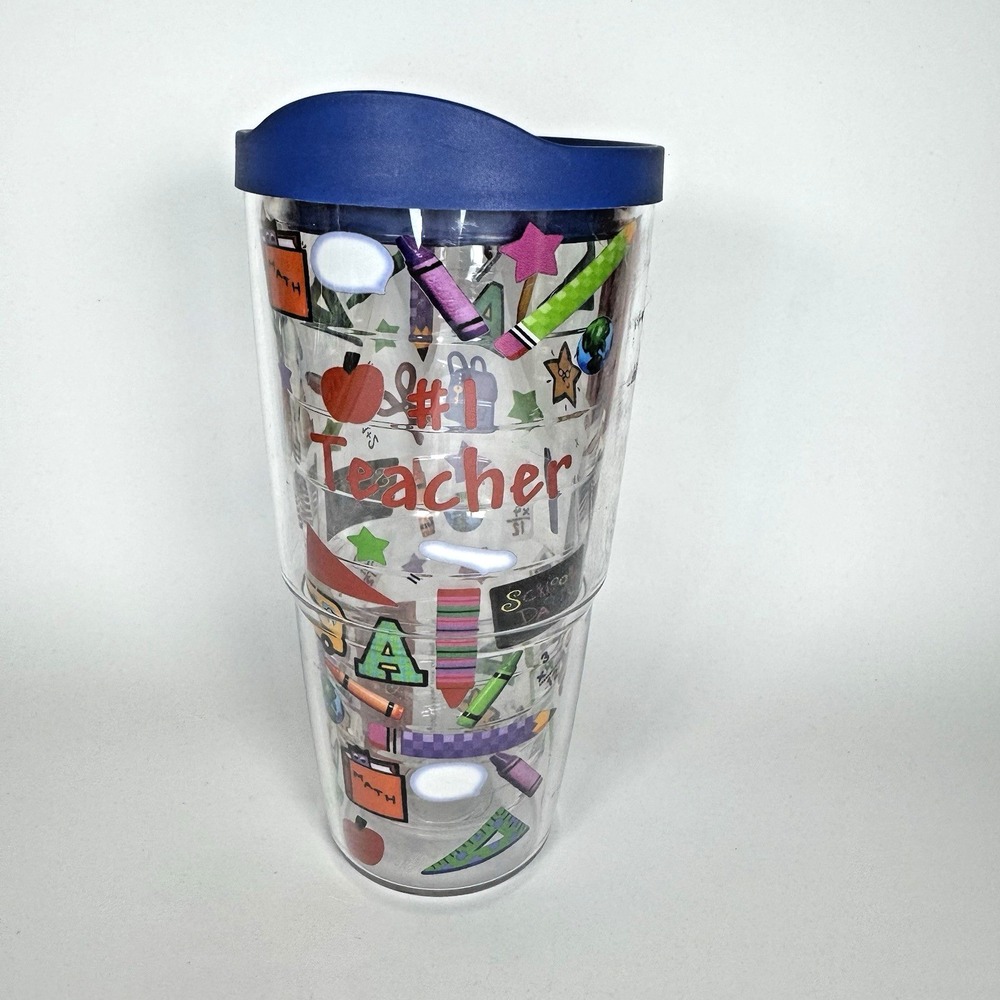 Tervis 24 oz Teacher Tumbler Blue Lid Made In USA School Days End of Year Gift